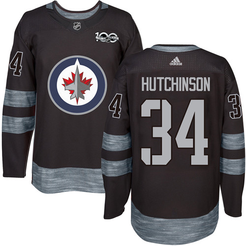 Mens Adidas Winnipeg Jets 34 Michael Hutchinson Authentic Black 1917-2017 100th Anniversary NHL Jersey